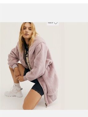 Free People Plush Hooded Teddy Jacket in Dusty Lavender